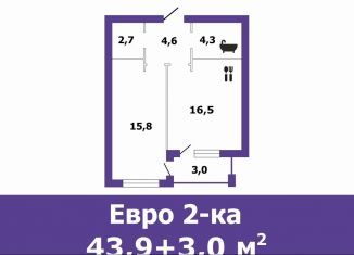 Продаю 1-ком. квартиру, 43.9 м2, деревня Жилые Дома Кирпичного Завода