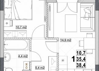 Продам 1-комнатную квартиру, 38.4 м2, Нижний Новгород