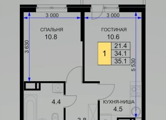 Однокомнатная квартира на продажу, 35.1 м2, Краснодар, Прикубанский округ, улица имени Героя Ростовского, 8к3