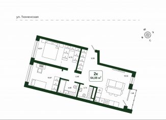 Продаю 2-комнатную квартиру, 64.1 м2, деревня Дударева, улица Сергея Джанбровского, 25