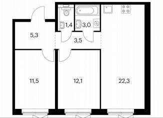 Двухкомнатная квартира на продажу, 58.5 м2, Котельники, ЖК Белая Дача Парк