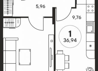 Продам однокомнатную квартиру, 36.9 м2, Ростов-на-Дону, ЖК Гринсайд