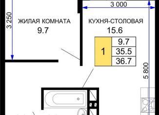 1-комнатная квартира на продажу, 36.7 м2, Краснодар, Прикубанский округ