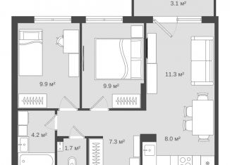 Продается трехкомнатная квартира, 56.7 м2, Ижевск, Воткинское шоссе, 83, ЖК Друзья