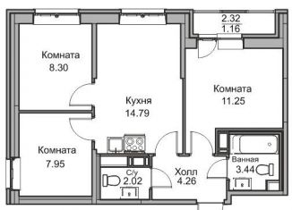 4-комнатная квартира на продажу, 53.1 м2, Санкт-Петербург, Ивинская улица, 15, муниципальный округ Лахта-Ольгино