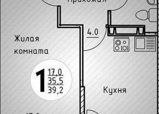 1-комнатная квартира на продажу, 39.2 м2, Краснодар, улица Дзержинского, 110Ак1, улица Дзержинского