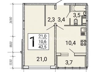 Продается 1-ком. квартира, 42.5 м2, Воронеж, улица Артамонова, 34Ж, ЖК Волна-1