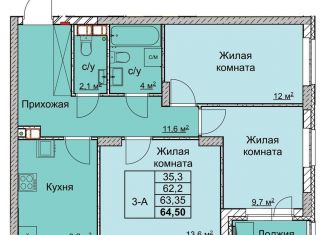 Продажа 3-комнатной квартиры, 63.4 м2, Нижний Новгород, переулок Профинтерна, ЖК Маяковский Парк