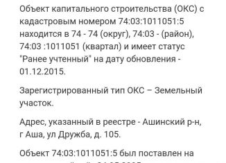 Продажа земельного участка, 1010 сот., Аша, улица Дружбы