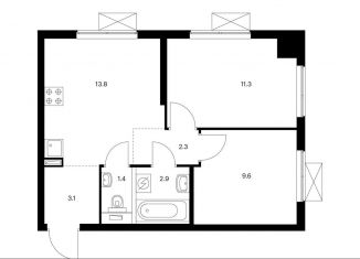 Продается 2-комнатная квартира, 44.4 м2, Москва, ЖК Большая Очаковская 2