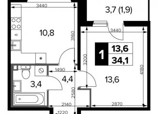 1-комнатная квартира на продажу, 34.4 м2, Москва, проезд Воскресенские Ворота, метро Охотный Ряд