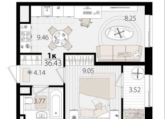 Продается 1-ком. квартира, 36.4 м2, Краснодар, Главная городская площадь, микрорайон Центральный