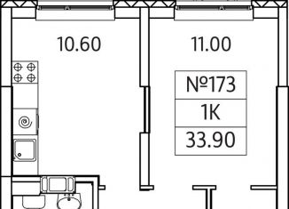 1-ком. квартира на продажу, 33.9 м2, деревня Сапроново, жилой комплекс Видный Берег 2, к1/3, ЖК Видный Берег 2