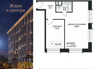 1-ком. квартира на продажу, 55.2 м2, Москва, Стремянный переулок, 2, ЖК Амарант