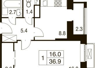 Продаю однокомнатную квартиру, 38.3 м2, деревня Сабурово, Рождественская улица, 3, ЖК Митино О2