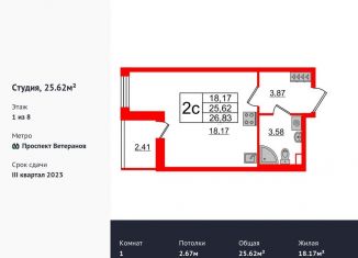 Продам квартиру студию, 25.6 м2, Санкт-Петербург, проспект Будённого, 21к1, муниципальный округ Сосновая Поляна