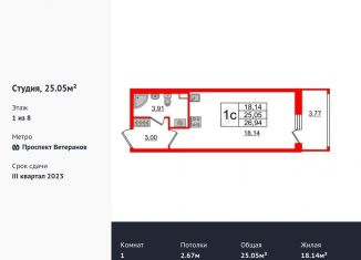 Продается квартира студия, 25.1 м2, Санкт-Петербург, ЖК Солнечный Город, проспект Будённого, 21к1