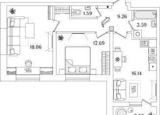 Продается 2-комнатная квартира, 63.1 м2, Санкт-Петербург, метро Лесная