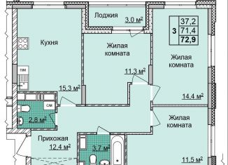 3-комнатная квартира на продажу, 72.1 м2, Нижний Новгород, жилой комплекс Цветы-2, 8, ЖК Цветы-2