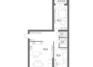 2-комнатная квартира на продажу, 91.3 м2, Санкт-Петербург, муниципальный округ Академическое