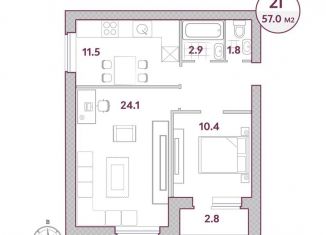 Продаю 2-комнатную квартиру, 57 м2, коттеджный посёлок Варежки-2, квартал Варежки, 151А