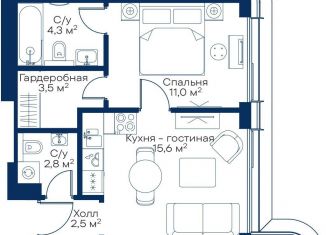Продам однокомнатную квартиру, 39.7 м2, Москва, квартал Атлантик, Б1