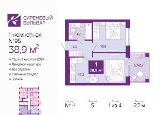 Продается 1-ком. квартира, 38.9 м2, Калининградская область