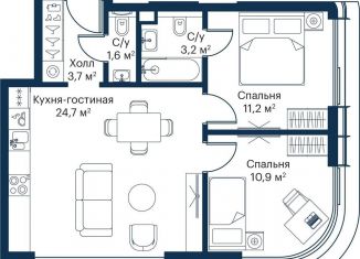 Продам двухкомнатную квартиру, 55.3 м2, Москва, метро Волоколамская