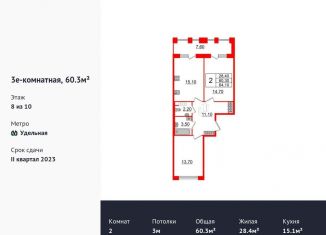 Двухкомнатная квартира на продажу, 60.3 м2, Санкт-Петербург, метро Удельная, Манчестерская улица, 5к1