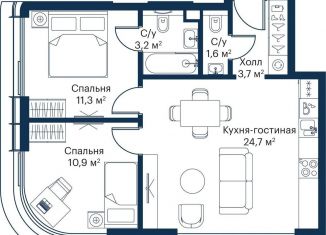 Продам двухкомнатную квартиру, 55.4 м2, Москва, метро Мякинино
