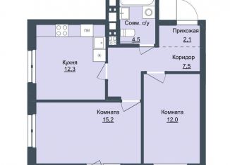 Двухкомнатная квартира на продажу, 53.6 м2, Ижевск, Северо-Западный жилой район