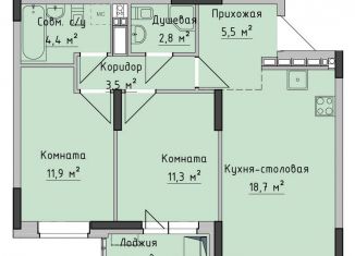 2-комнатная квартира на продажу, 58.1 м2, Ижевск, ЖК Холмогоровский