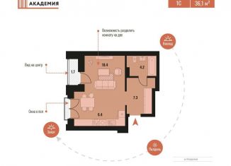 Продается квартира студия, 37.8 м2, Новосибирск, улица Шевченко, 19/1к2, ЖК Академия