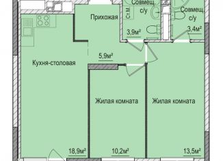 2-комнатная квартира на продажу, 55.9 м2, Ижевск, Зелёная улица, 60к2, ЖК Тринити