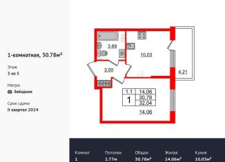 Продажа однокомнатной квартиры, 30.8 м2, Санкт-Петербург, метро Звёздная