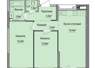 Продажа двухкомнатной квартиры, 57.1 м2, Ижевск, Устиновский район