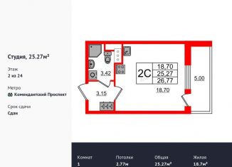 Продам квартиру студию, 25.3 м2, Санкт-Петербург, Арцеуловская аллея, 19, ЖК Чистое Небо