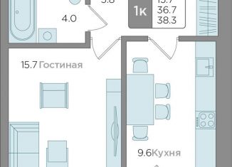 Продаю однокомнатную квартиру, 36.7 м2, Калининград