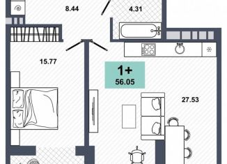 Продается 1-ком. квартира, 56.1 м2, Тюмень, Ставропольская улица, 95, ЖК Зелёный квартал Uno