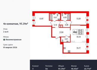 Продажа трехкомнатной квартиры, 95.3 м2, Санкт-Петербург, метро Приморская, Масляный канал, 2