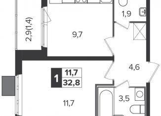 1-комнатная квартира на продажу, 32.9 м2, поселок Битца, Южный бульвар, 6
