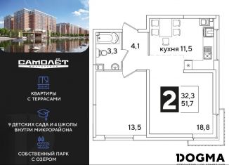 Продаю 2-комнатную квартиру, 51.7 м2, Краснодар, Прикубанский округ