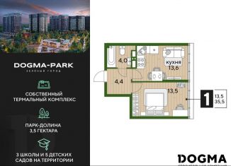 Продажа 1-ком. квартиры, 35.5 м2, Краснодар, микрорайон Догма Парк