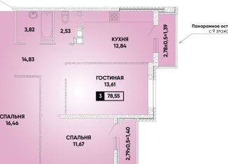 Продается трехкомнатная квартира, 78.6 м2, Краснодар, микрорайон Губернский, улица имени Героя Николая Шевелёва, 15