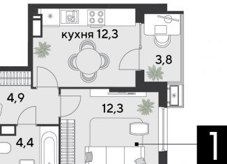 1-комнатная квартира на продажу, 37.7 м2, Краснодар, Прикубанский округ