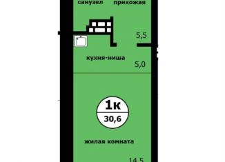 1-ком. квартира на продажу, 30.6 м2, Красноярск