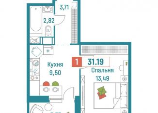 1-комнатная квартира на продажу, 31.2 м2, Мурино, ЖК Графика
