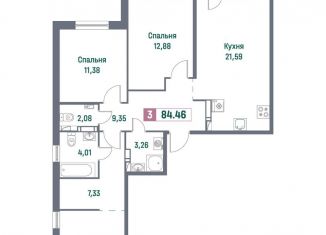 Продажа трехкомнатной квартиры, 84.5 м2, Мурино