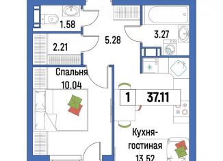 Продаю 1-комнатную квартиру, 37.1 м2, Мурино, ЖК Урбанист