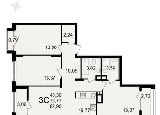 Трехкомнатная квартира на продажу, 82.9 м2, Рязанская область
